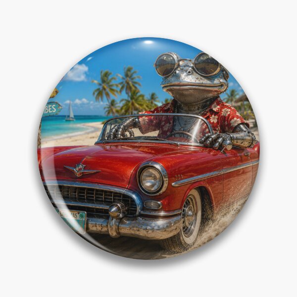 Item preview, Bahamas Frog Road Trip | Cool Metal Frog in Vintage Red Car | Tropical Beach Adventure Design designed and sold by AstraDrip Studio.