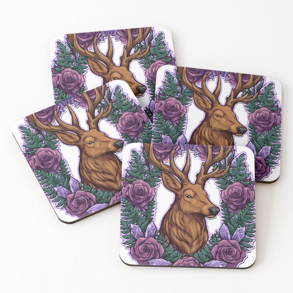 Item preview, Amethyst Stag Floral Crest designed and sold by IllumeInk.