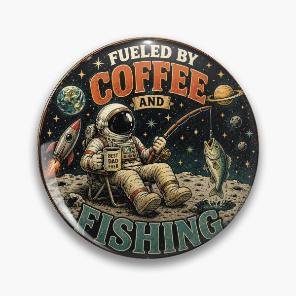 Item preview, Fueled by Coffee and Fishing – Astronaut Dad Space Art designed and sold by RajkaLunari.
