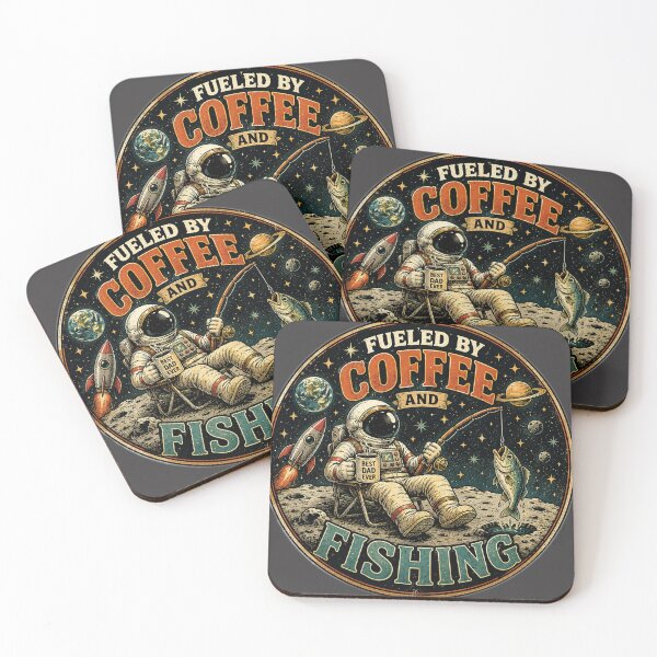 Item preview, Fueled by Coffee and Fishing – Astronaut Dad Space Art designed and sold by RajkaLunari.