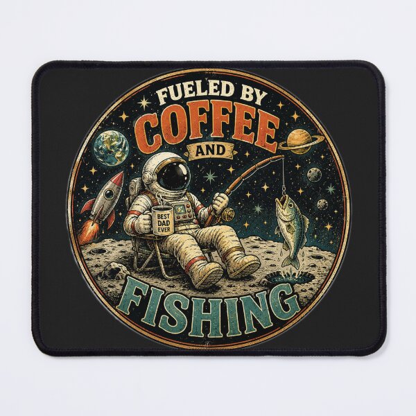 Item preview, Fueled by Coffee and Fishing – Astronaut Dad Space Art designed and sold by RajkaLunari.