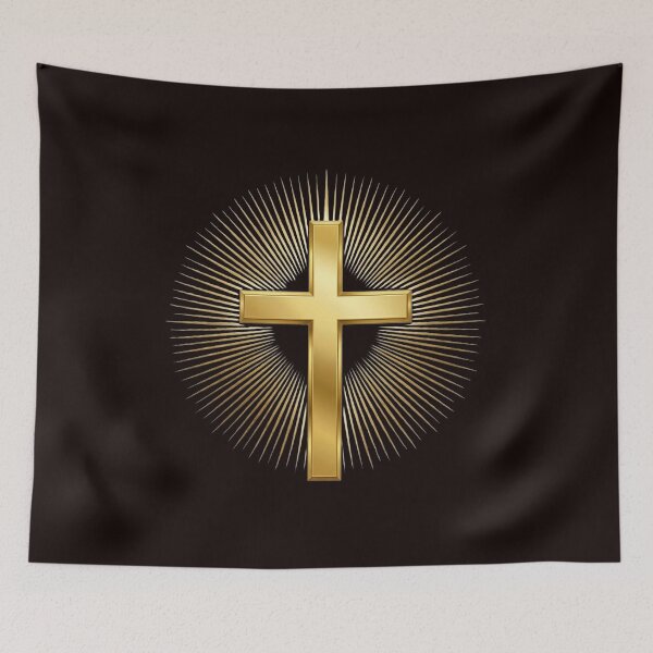 Item preview, Minimalist Gold Cross With Luminous Rays designed and sold by Viberic.