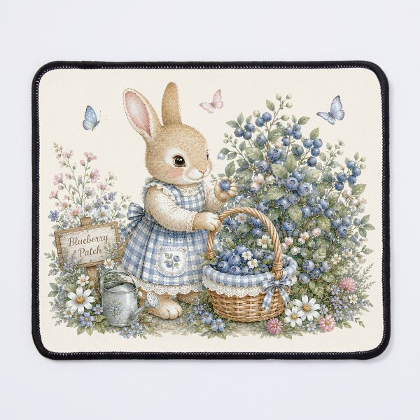 Item preview, Blueberry Picking Bunny | Cottagecore Rabbit Harvest Illustration designed and sold by looplandger.