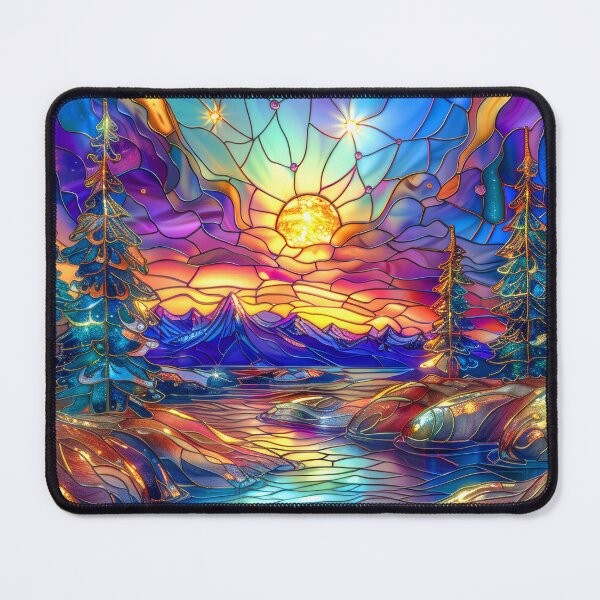 Item preview, Mountain Lake at Sunset Stained Glass Art designed and sold by MargaretWiktor.