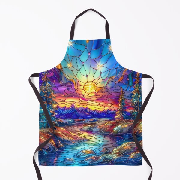 Item preview, Mountain Lake at Sunset Stained Glass Art designed and sold by MargaretWiktor.