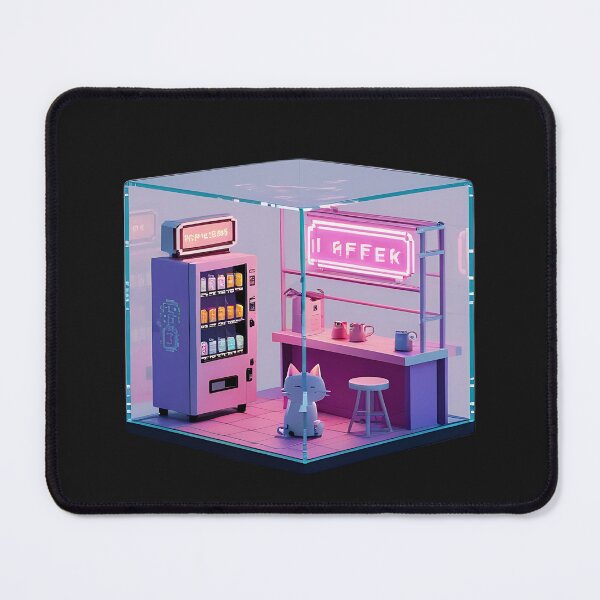 Item preview, Neon Cyberpunk Coffee Shop Isometric Glass Cube Room Art designed and sold by RareVisuals.