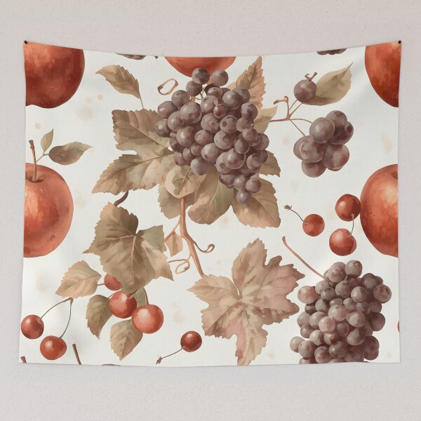 Item preview, Vintage Watercolor Fruit Pattern Apples Grapes Cherries designed and sold by Luna-Flow.