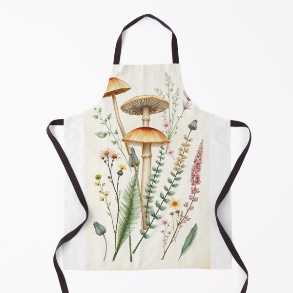 Item preview, Vintage Watercolor Golden Mushrooms and Wildflowers Print designed and sold by Jade Ado.