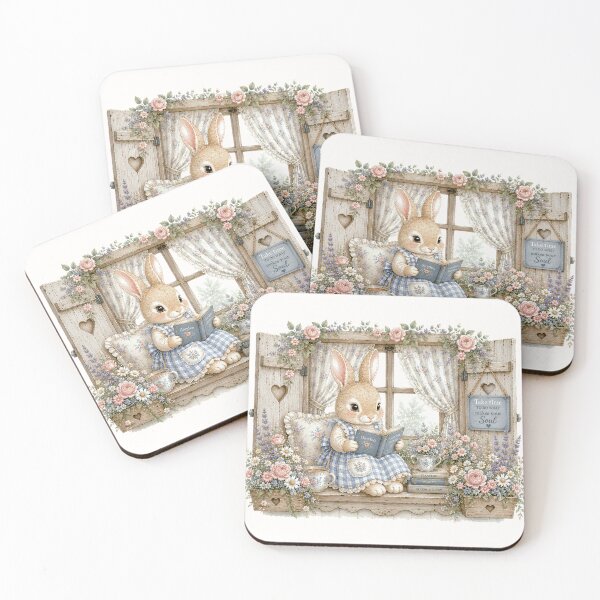 Item preview, Reading Bunny by the Cottage Window | Cozy Cottagecore Rabbit Illustration designed and sold by looplandger.