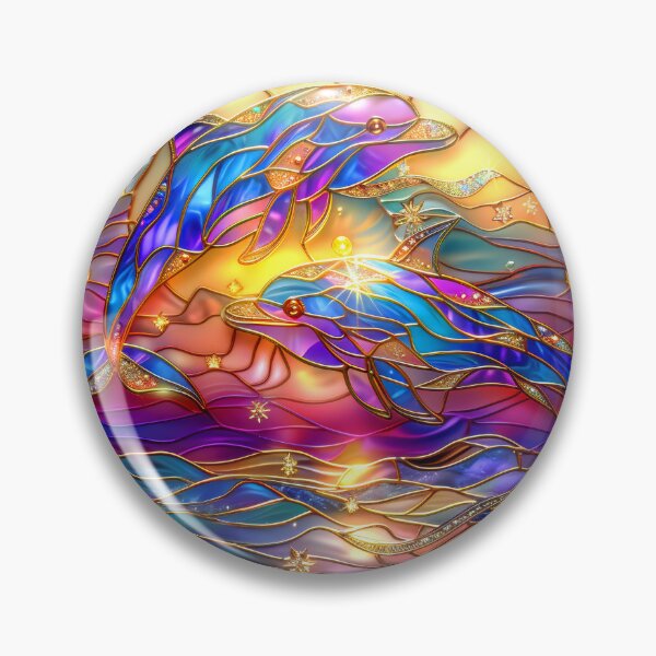 Item preview,  Colorful Dolphins Stained Glass Art | Celestial Ocean Fantasy designed and sold by MargaretWiktor.