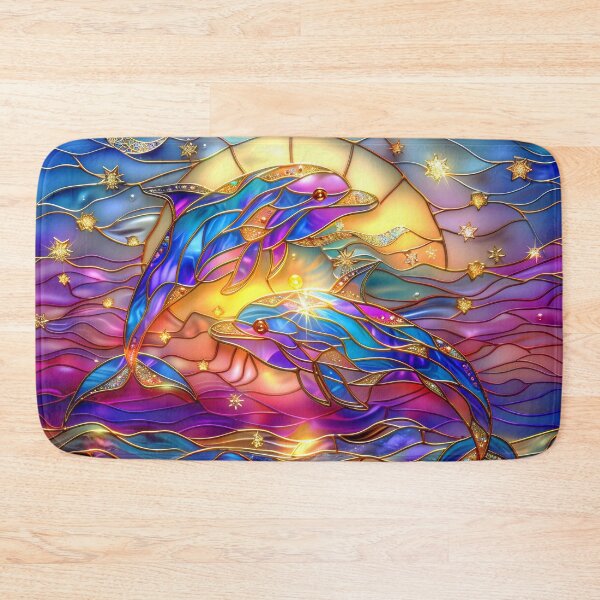 Item preview,  Colorful Dolphins Stained Glass Art | Celestial Ocean Fantasy designed and sold by MargaretWiktor.