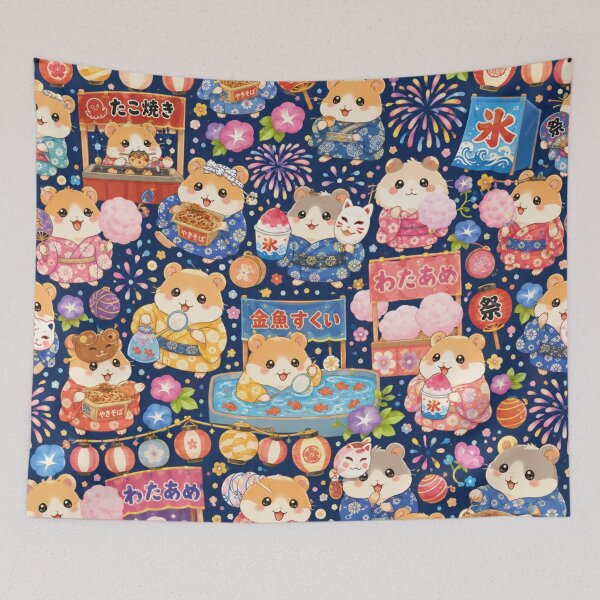 Item preview, Kawaii Hamster Summer Festival Seamless Pattern – Japanese Matsuri Scrapbook & Wrapping Paper Design designed and sold by kawaii animal store (in Japan).