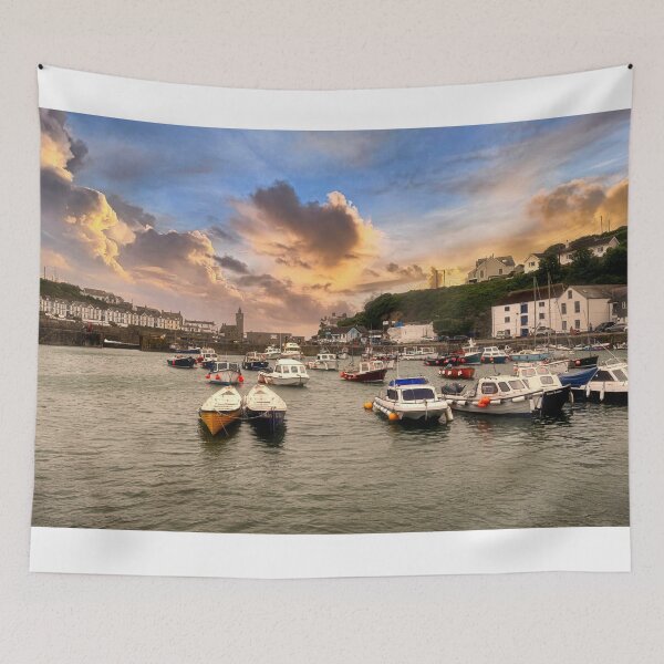 Item preview, Porthleven harbour cornwall with fishing boats designed and sold by kathleenjean.