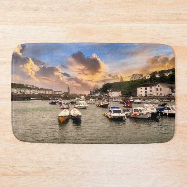 Item preview, Porthleven harbour cornwall with fishing boats designed and sold by kathleenjean.