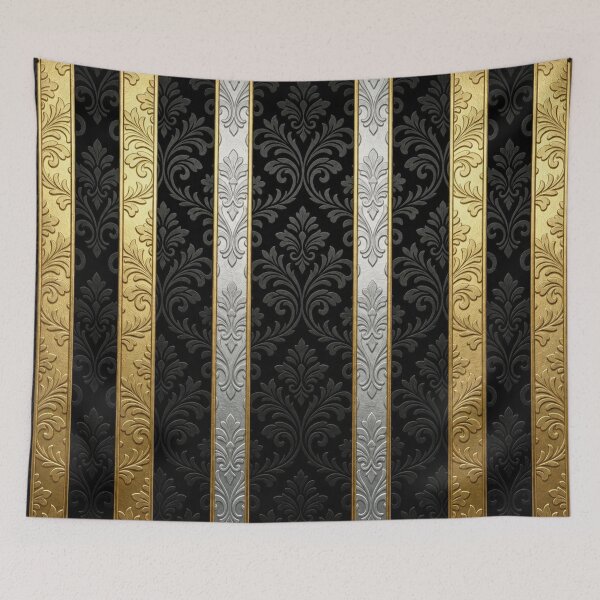 Item preview, Gold & Silver Foil Black Damask designed and sold by DesignsByPrnces.