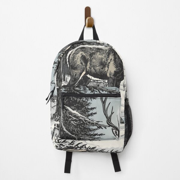 Item preview, Black White Deer Wolf Winter Forest Vintage Engraving designed and sold by Luna-Flow.