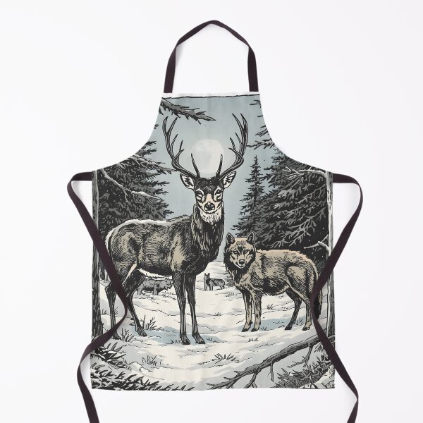 Item preview, Black White Deer Wolf Winter Forest Vintage Engraving designed and sold by Luna-Flow.
