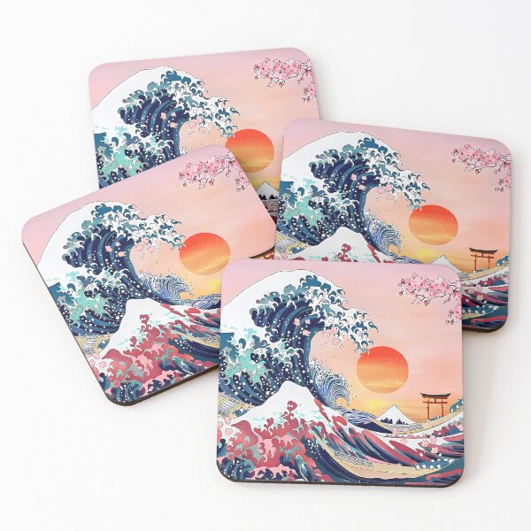 Item preview, Sakura Wave Sunset – Japanese Ukiyo-e Inspired Ocean Art designed and sold by ITsyxuanart.