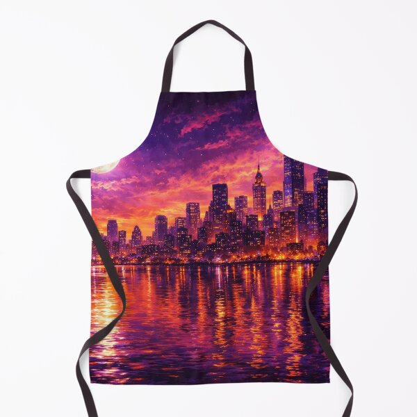 Item preview, Vibrant Purple and Gold City Skyline Full Moon Sunset Art Print designed and sold by Joey Santiago.