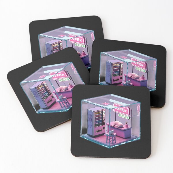 Item preview, Lazy Neon Cat Cafe Isometric Cyberpunk Glass Cube Diorama  designed and sold by RareVisuals.