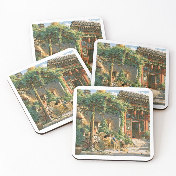 Item preview, Cozy Asian Village Courtyard Anime Art Print  designed and sold by KawaiiGeo.