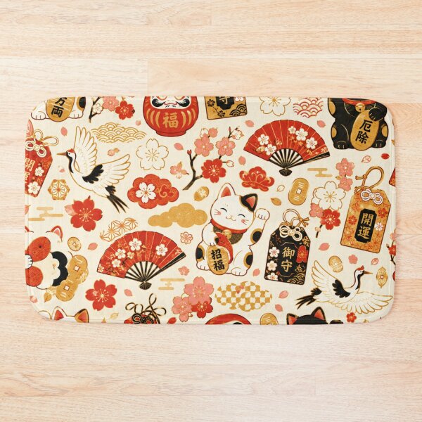 Item preview, Kawaii Maneki Neko Lucky Charm Pattern – Japanese Good Fortune Wrapping Paper Design designed and sold by kawaii animal store (in Japan).