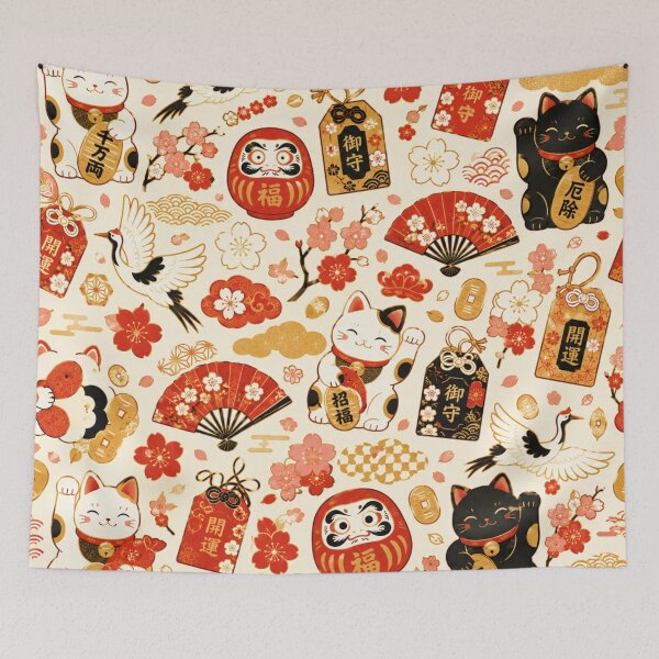 Item preview, Kawaii Maneki Neko Lucky Charm Pattern – Japanese Good Fortune Wrapping Paper Design designed and sold by kawaii animal store (in Japan).