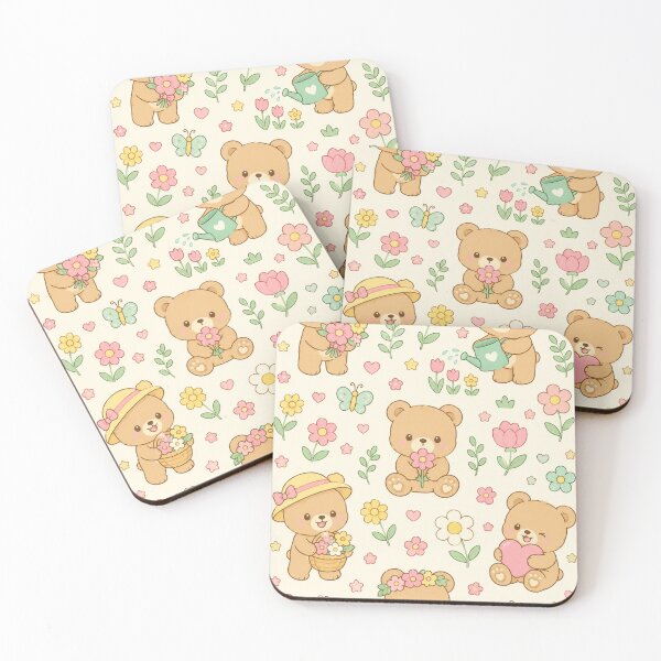 Item preview, Teddy Bear Flower Garden Kawaii Pattern designed and sold by Soft Berry Studio.