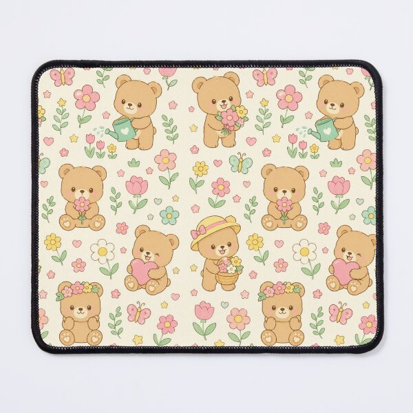 Item preview, Teddy Bear Flower Garden Kawaii Pattern designed and sold by Soft Berry Studio.