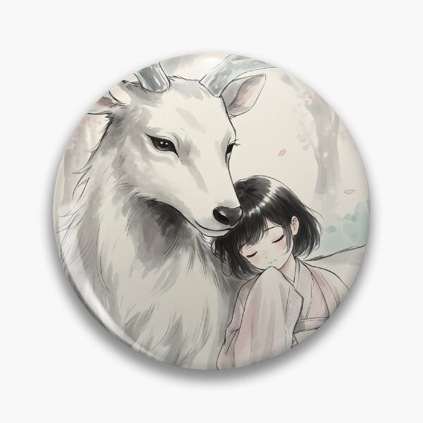 Item preview, Sacred White Deer and Kimono Girl - Aesthetic Ink Wash Art designed and sold by HezeOtakuArt.