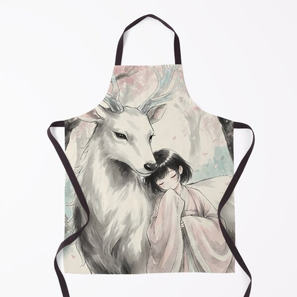 Item preview, Sacred White Deer and Kimono Girl - Aesthetic Ink Wash Art designed and sold by HezeOtakuArt.