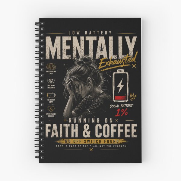 Item preview, MENTALLY EXHAUSTED | RUNNING ON FAITH & COFFEE T-SHIRT designed and sold by LowBatteryStudio ⭐.