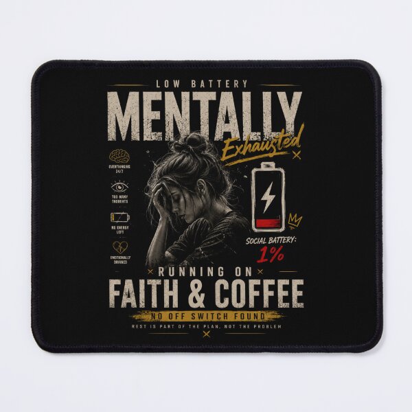 Item preview, MENTALLY EXHAUSTED | RUNNING ON FAITH & COFFEE T-SHIRT designed and sold by LowBatteryStudio ⭐.