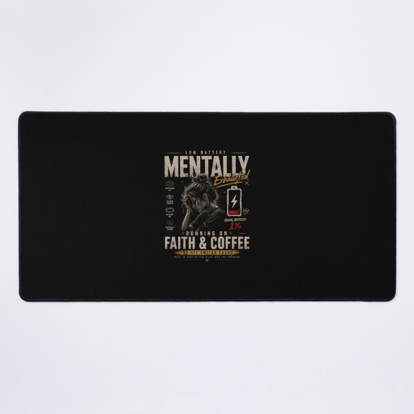 Item preview, MENTALLY EXHAUSTED | RUNNING ON FAITH & COFFEE T-SHIRT designed and sold by LowBatteryStudio ⭐.