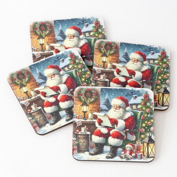 Item preview, Santa Claus Reading Letters by the Christmas Tree - Watercolor Holiday Art designed and sold by Pioneer Spirit Market.