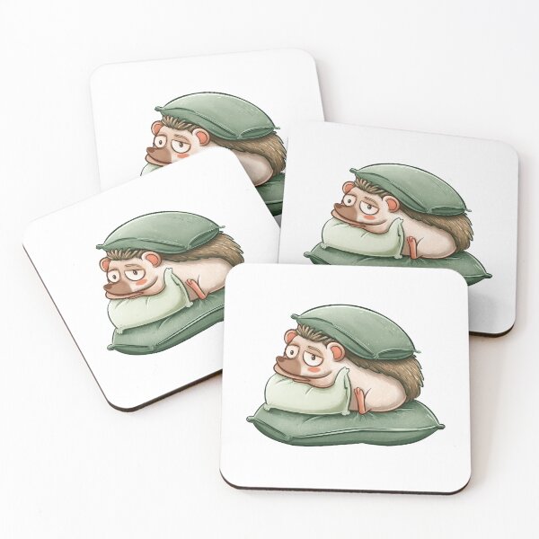 Aperçu de l'œuvre Adorable hérisson endormi se reposant sur des coussins - Autocollant aquarelle tout doux créée et vendue par VikArt7.