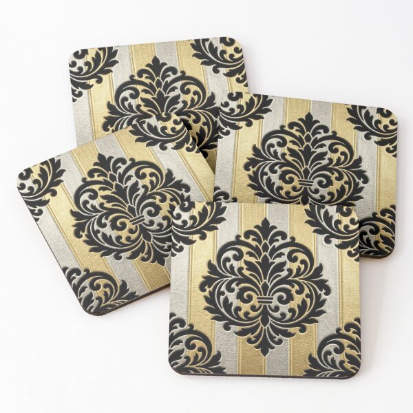 Item preview, Gold & Silver Striped Large Black Damask designed and sold by DesignsByPrnces.