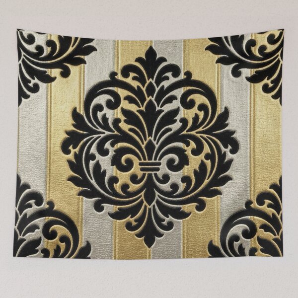 Item preview, Gold & Silver Striped Large Black Damask designed and sold by DesignsByPrnces.