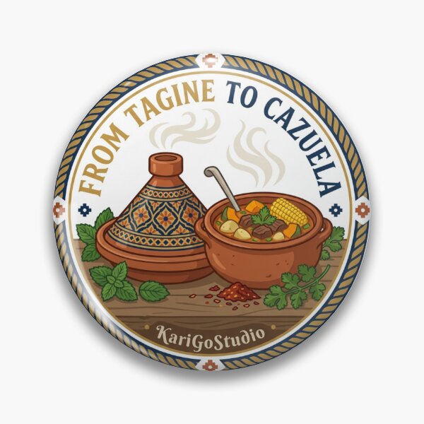 Item preview, From Tagine to Cazuela — Morocco Chile Food Badge Art designed and sold by KariGoStudio.