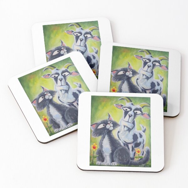 Item preview, Who's The Goat? - Whimsical Cat and Goat Art Acrylic Painting designed and sold by etourist.