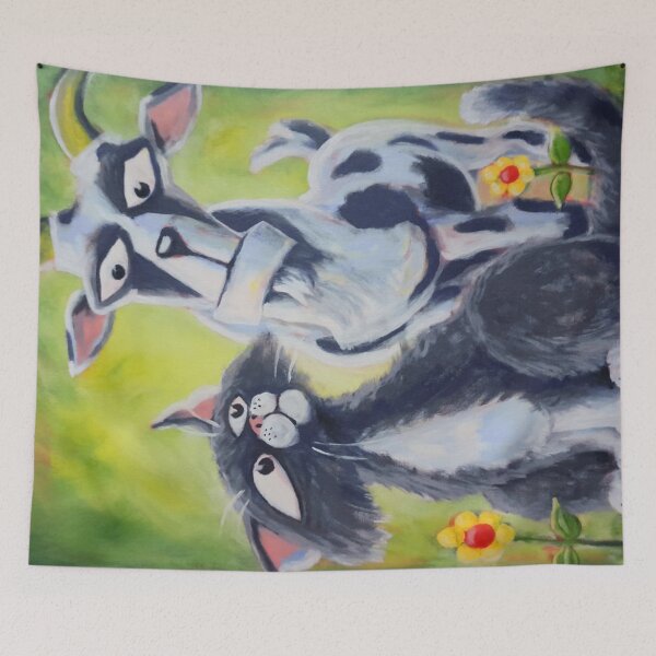 Item preview, Who's The Goat? - Whimsical Cat and Goat Art Acrylic Painting designed and sold by etourist.