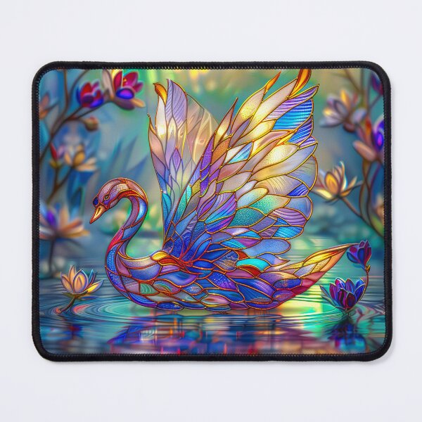 Item preview, Graceful Swan on Tranquil Lake | Stained Glass Nature Art designed and sold by MargaretWiktor.