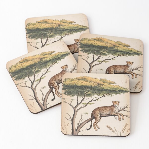 Item preview, Vintage Green Acacia and Cheetah Safari Illustration designed and sold by NuvoraNest.