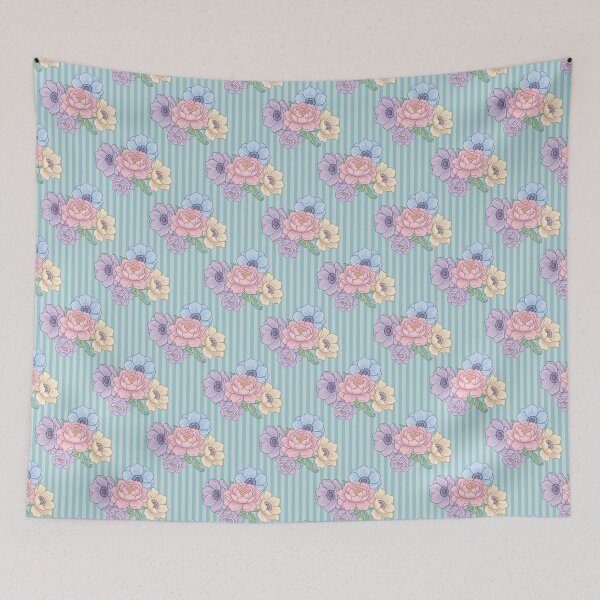 Item preview, Elegant flowers seamless pattern over stripes design designed and sold by AlicinaM.