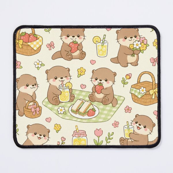 Item preview, Otter Lemonade Picnic Kawaii Pattern designed and sold by Soft Berry Studio.