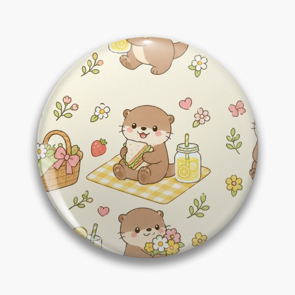 Item preview, Otter Lemonade Picnic Kawaii Pattern designed and sold by Soft Berry Studio.