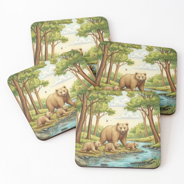 Item preview, Cute Bear Family in Forest Stream | Woodland Wildlife Illustration designed and sold by Y-MOONSTAR.