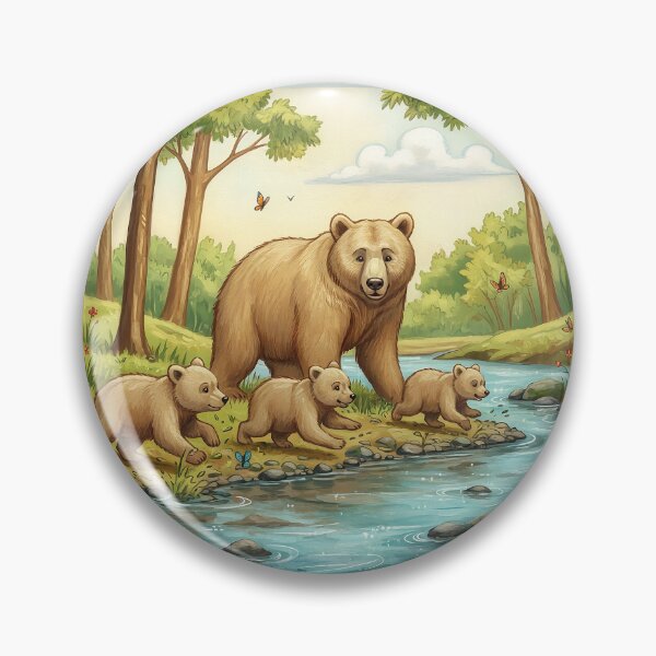Item preview, Cute Bear Family in Forest Stream | Woodland Wildlife Illustration designed and sold by Y-MOONSTAR.