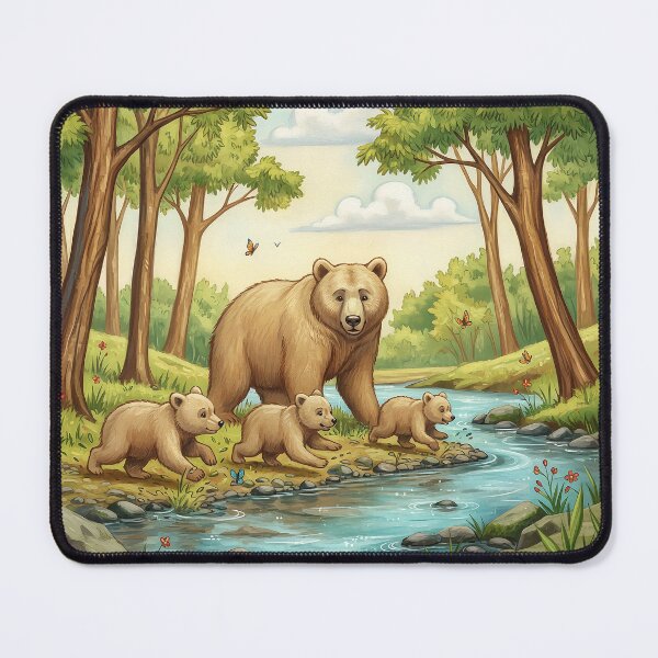 Item preview, Cute Bear Family in Forest Stream | Woodland Wildlife Illustration designed and sold by Y-MOONSTAR.
