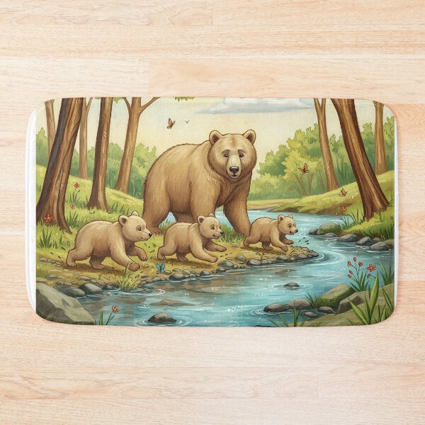 Item preview, Cute Bear Family in Forest Stream | Woodland Wildlife Illustration designed and sold by Y-MOONSTAR.
